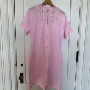 Vintage Pink Button-Up Nightgown with Lace Detail